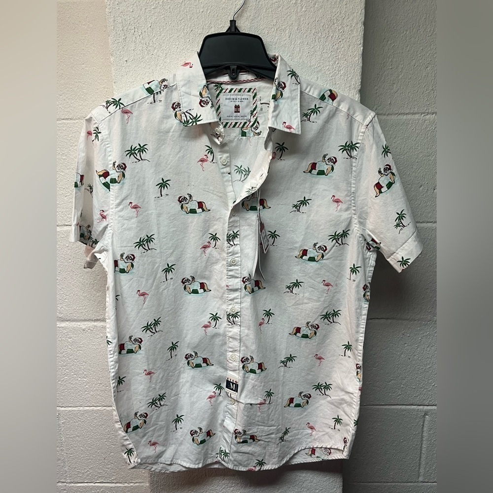 Denim and Flower Christmas Shirt.
Santa lifeguard, Flamingo, palm trees